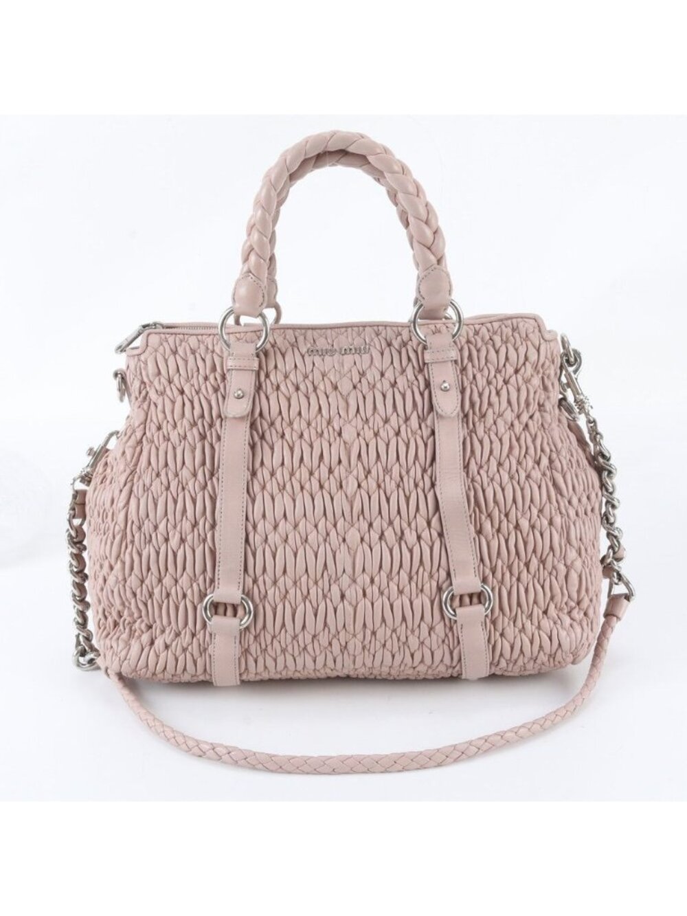 Miu Miu Matelasse Leather 2-Way Shoulder Bag Crossbody Hand Tote Pink